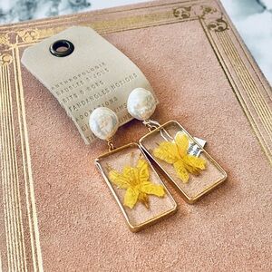 NWT Anthropologie Pressed Floral Square Drop Earrings in Yellow
